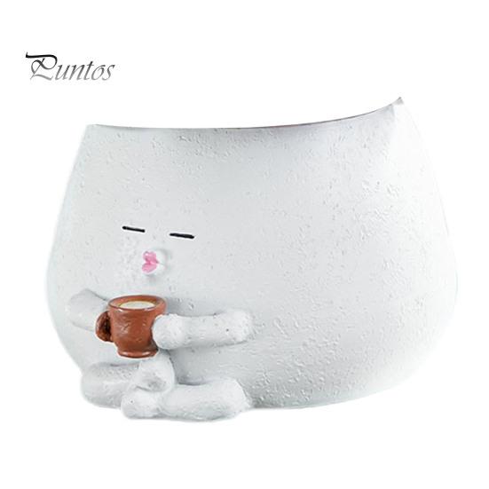 

Растение для лица из смолы, мультяшный пьющий кофе, цветочный горшок, сидящая фигурка, суккулентное кашпо с дренажным отверстием для комнатных и уличных растений в горшках белый