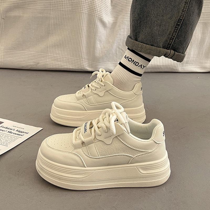 Fashion Milky - Tone Platform Bread Sneakers | Vintage Sweet - Edgy Lace - Up Casual Chunky Shoes