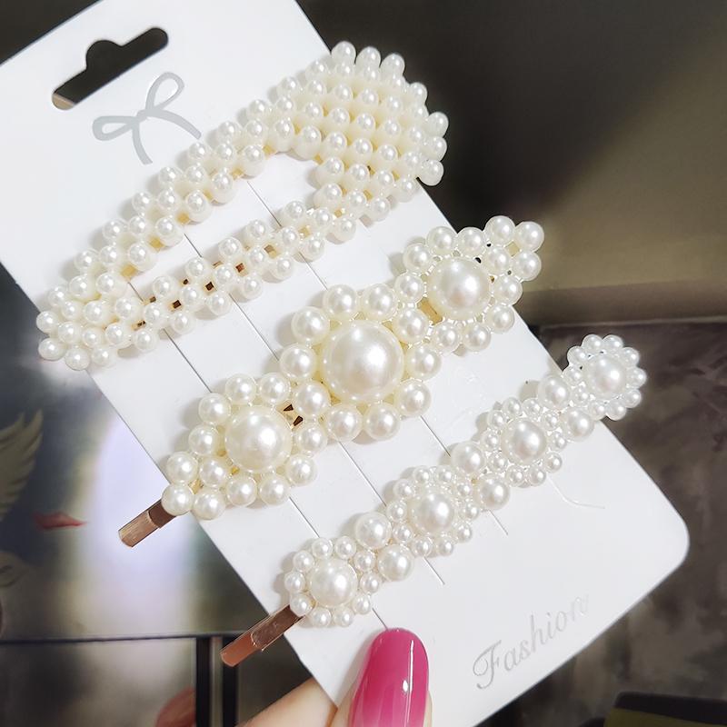 Pearl Hair Clip For Women Korean 3/4pcs Geometric Hairpins Set Hair Berrettes Girl Hairgrip Side Clip Hair Accessories