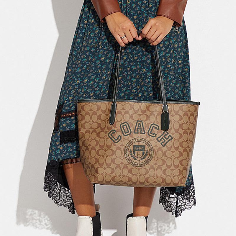 New COACH City Artificial Leather Tote Bag Shopping Bag Shoulder Bag Handbag Large Size Women's Khaki CB869-IMRQE