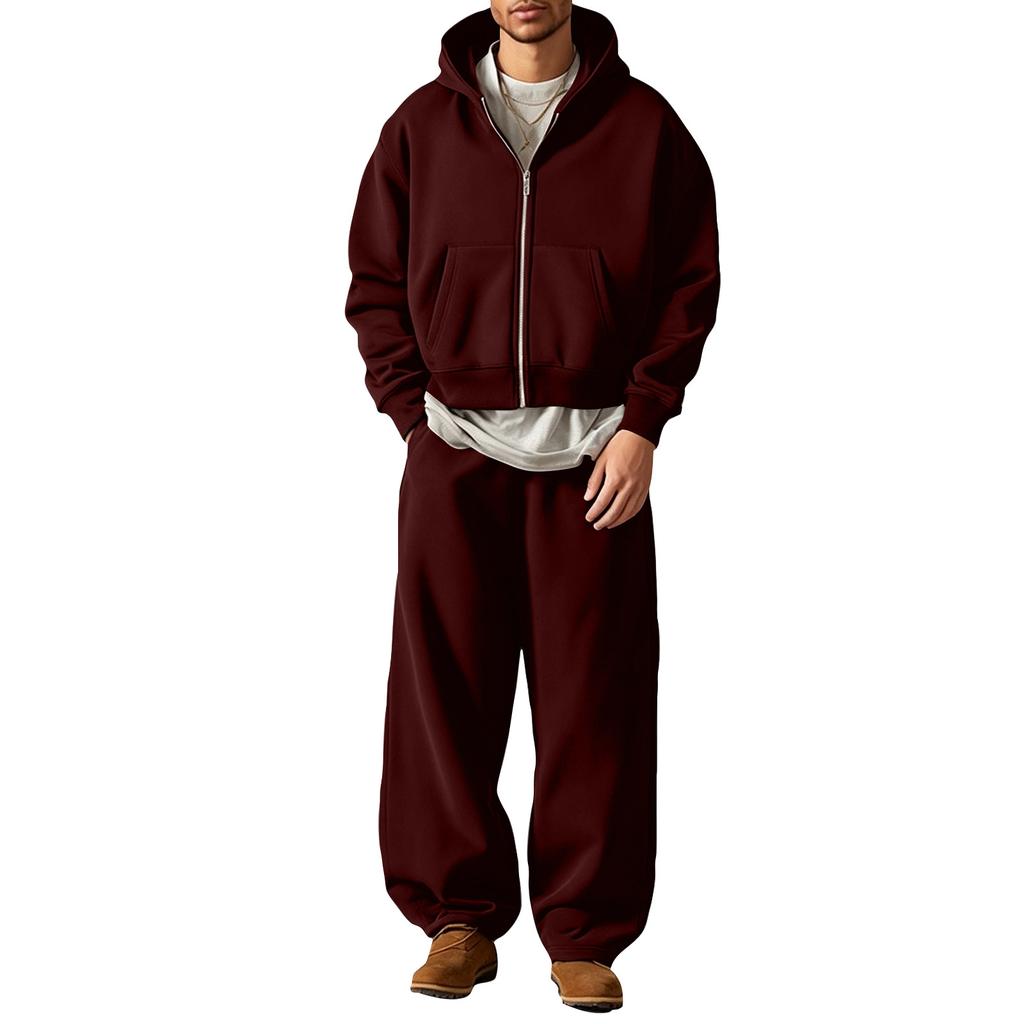 Winter Hooded Zip-Up Sweatshirt and Sweatpants Set Matching Tracksuit for Women and Men