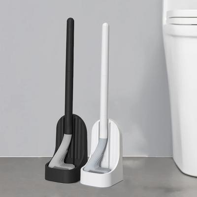 Toilet Brush with Base, Wall-Mounted Bathroom Quick Drain Cleaning Tool, All-purpose Cleaning Brush, Soft Rubber Brush Head