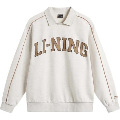 Li Ning Sports Lifestyle Series High Street American Vintage Letter Polo Neck Pullover Long Sleeve Sweatshirt Women Sweatshirt AWDUD00-1