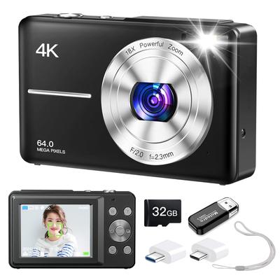 Moledro 4K Digital Camera, 64MP, 32GB Micro SD Card Included, 18x Digital Zoom, Autofocus, Webcam, LED Light, Image Stabilization, Multiple Filters,