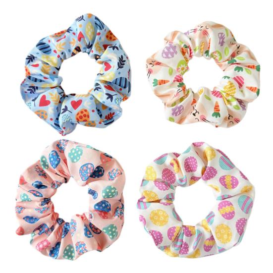 Women Hair Tie Easter Egg Pattern High Elasticity Soft Fabric Hair Rope Bun Ponytail Holder Hair Accessory