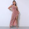 2026 Independent Fashion Velvet One-Shoulder Sequin Slit Evening Gown