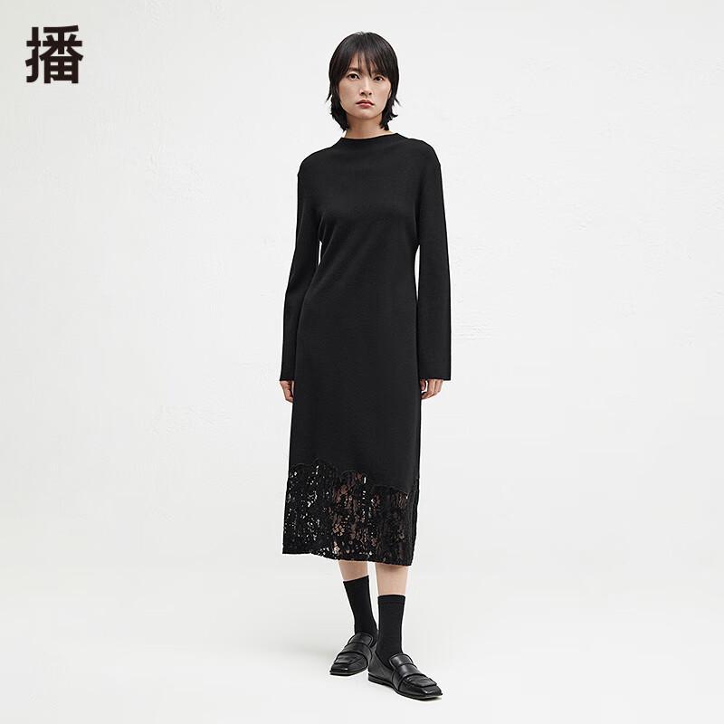 

Broadcast High-Waist Round Neck Lace Patchwork A-Line Midi Dress L