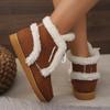 Moda feminina botas de neve de pele sintética quentes, inverno térmico grosso pelúcia botas de tornozelo mulher saltos baixos aconchegantes rendas algodão acolchoado sapatos mulher