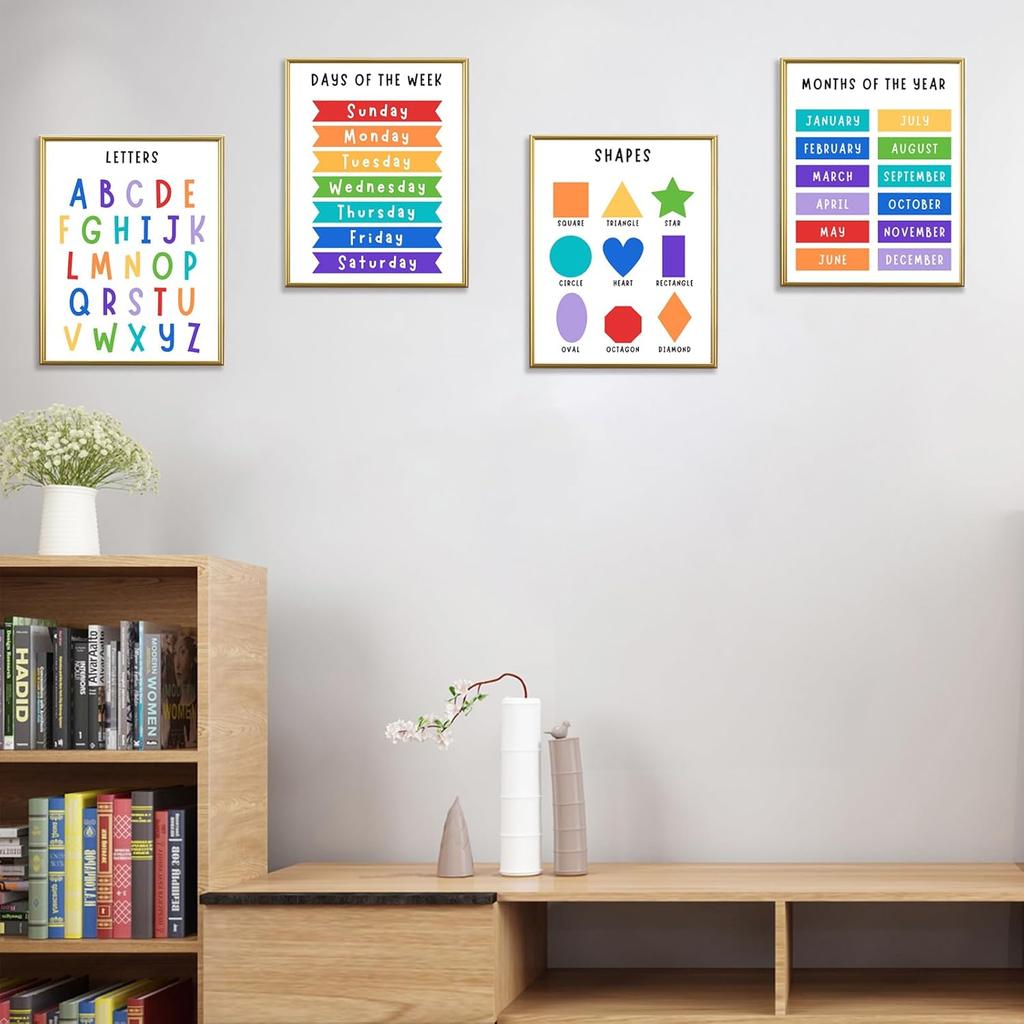 Educational Learning Posters for Toddlers & Kids – 11"×14 "Alphabet,Numbers,Colours,Shapes,Days of the Week & Months – Educational Wall Charts