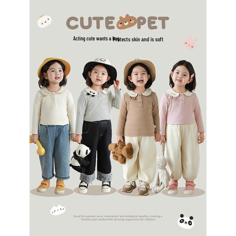 YouYou Girl's Embroidered Turn-down Collar Long Sleeve Top