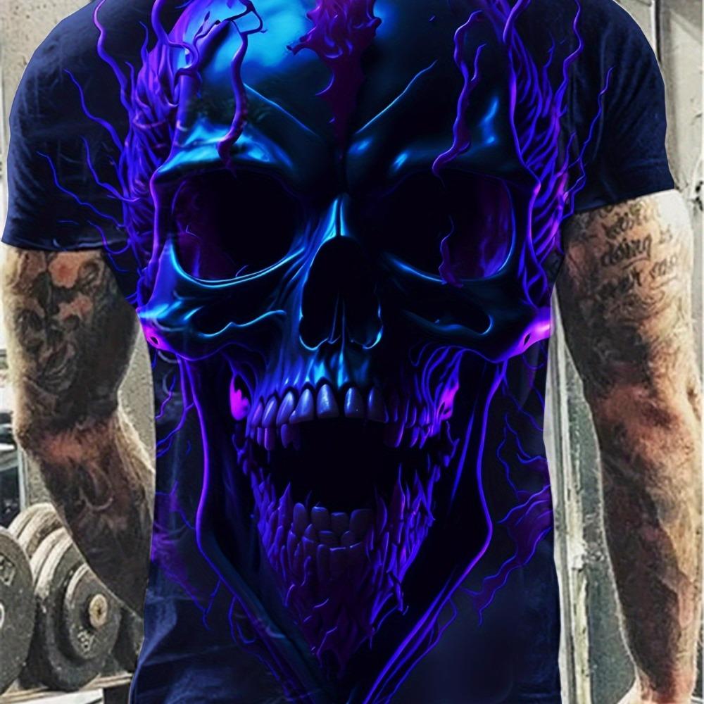 Men's 3D Skull Print T-Shirt, Casual Comfortable T-Shirt, Short Sleeve Hooded Sweatshirt, New Fashion
