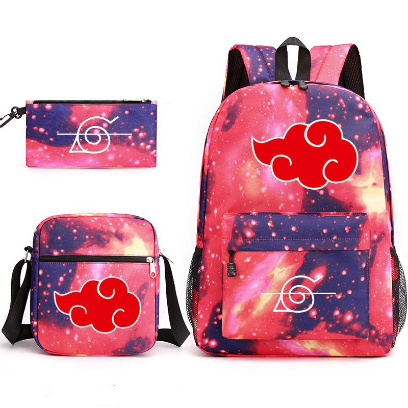 Anime Naruto Starry Sky Teen Student School Bag Three-Piece Set Men'S And Women'S Backpacks Satchel Pencil Bag