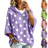 Women's Polka Dot Knit Hoodie Sweater with Drawstring Hood
