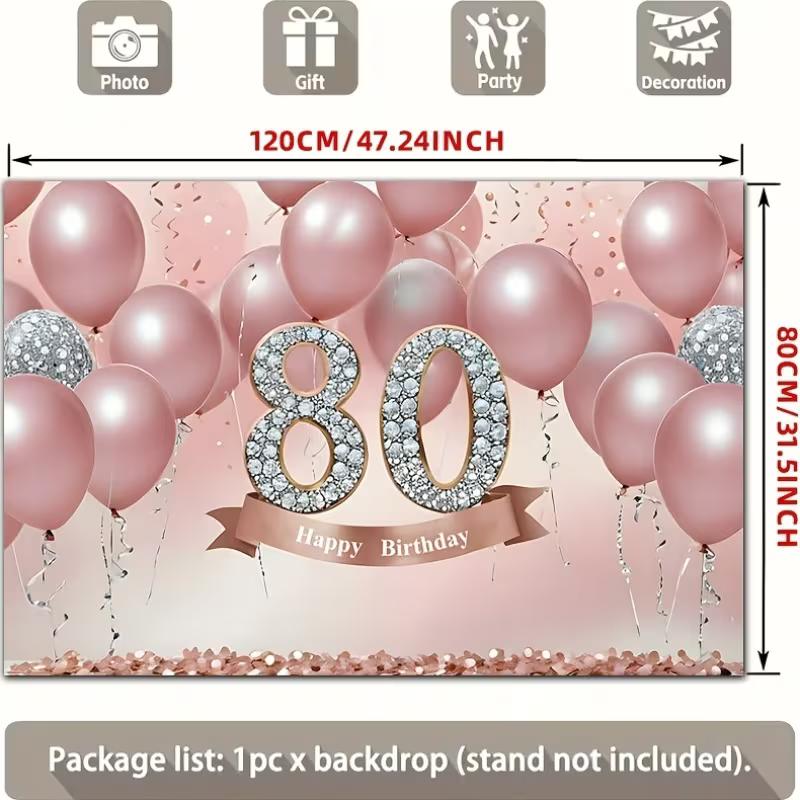 2D Elegant Blush Pink 80th Birthday Party Banner with Confetti