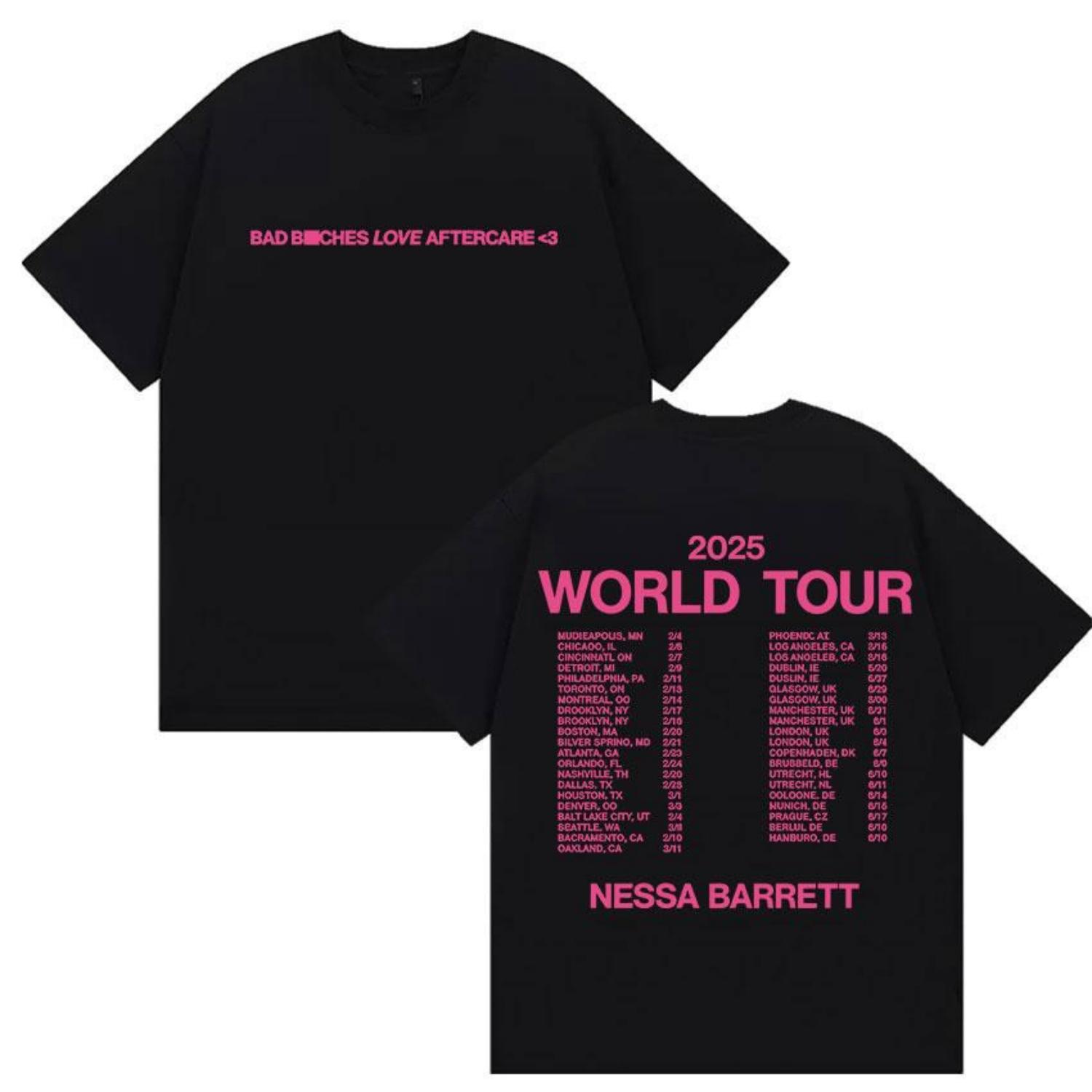 

Nessa Barrett Aftercare World Tour 2025 Нові футболки Чоловічі Жіночі Літні Естетичні Високоякісні Футболки 100% Бавовна Оверсайз Футболки XXXXXL чорний