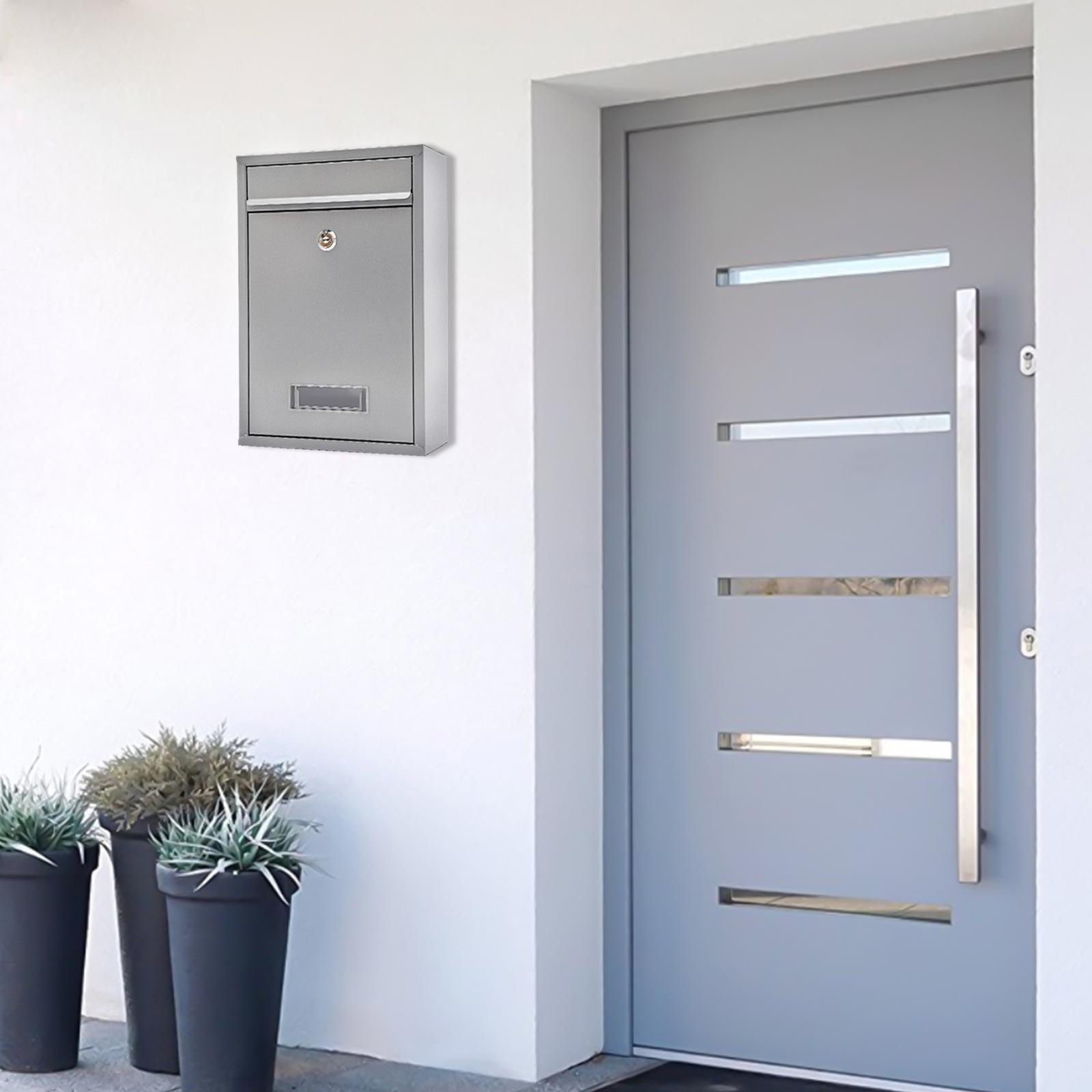 

Silver Wall Mount Mailbox with Locking Security, Key Lock Secure Drop Slot, Rust-Resistant Metal Mailbox for Home & Office срібний