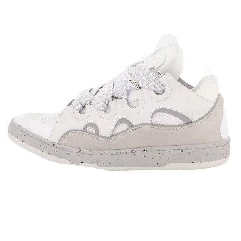 Langfan Men's and Women's Leather Splicing Lace-up CURB Sports and Leisure Shoes Retro Board Shoes New Shoes
