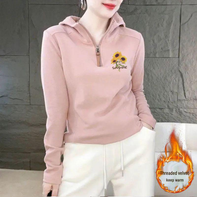 

Женское толстое худи из вельветового флиса - Облегающее, с длинным рукавом, для осенне-зимней моды M (75-105 lbs)