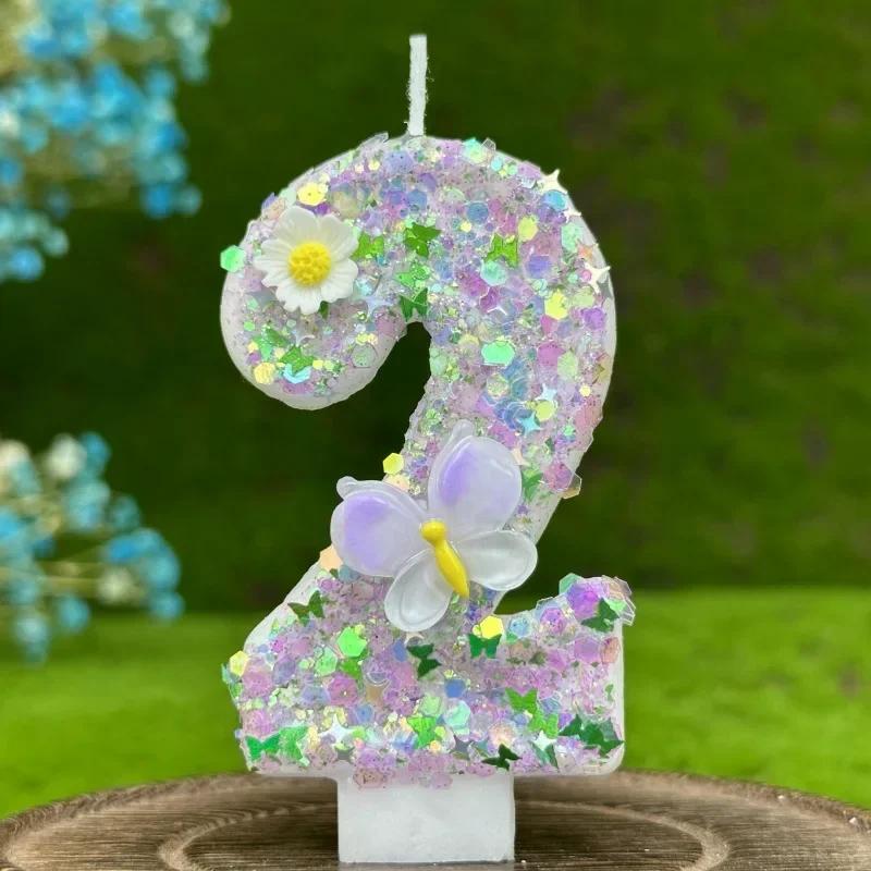 2026 Neue 0-9 Ziffern DIY Geburtstagskerzen Schmetterling Blumen Kindergeburtstag Mädchen Zahl Kuchen Dekorationen Zimmer Dekoration