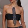 Narrow Crystal Rhinestone Neck Tie Soft Glitter Cravat Shiny Metal Sequin Necktie  Party