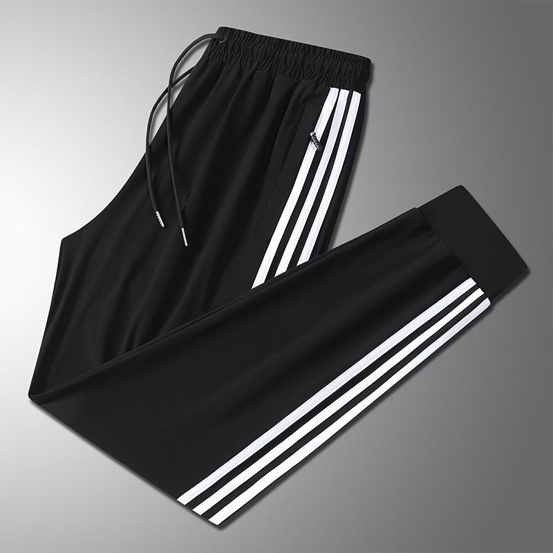 Ice Silk Sports Casual Pants with Three Bars Ice Silk Cool Breathable Pants for Men 50-125KG