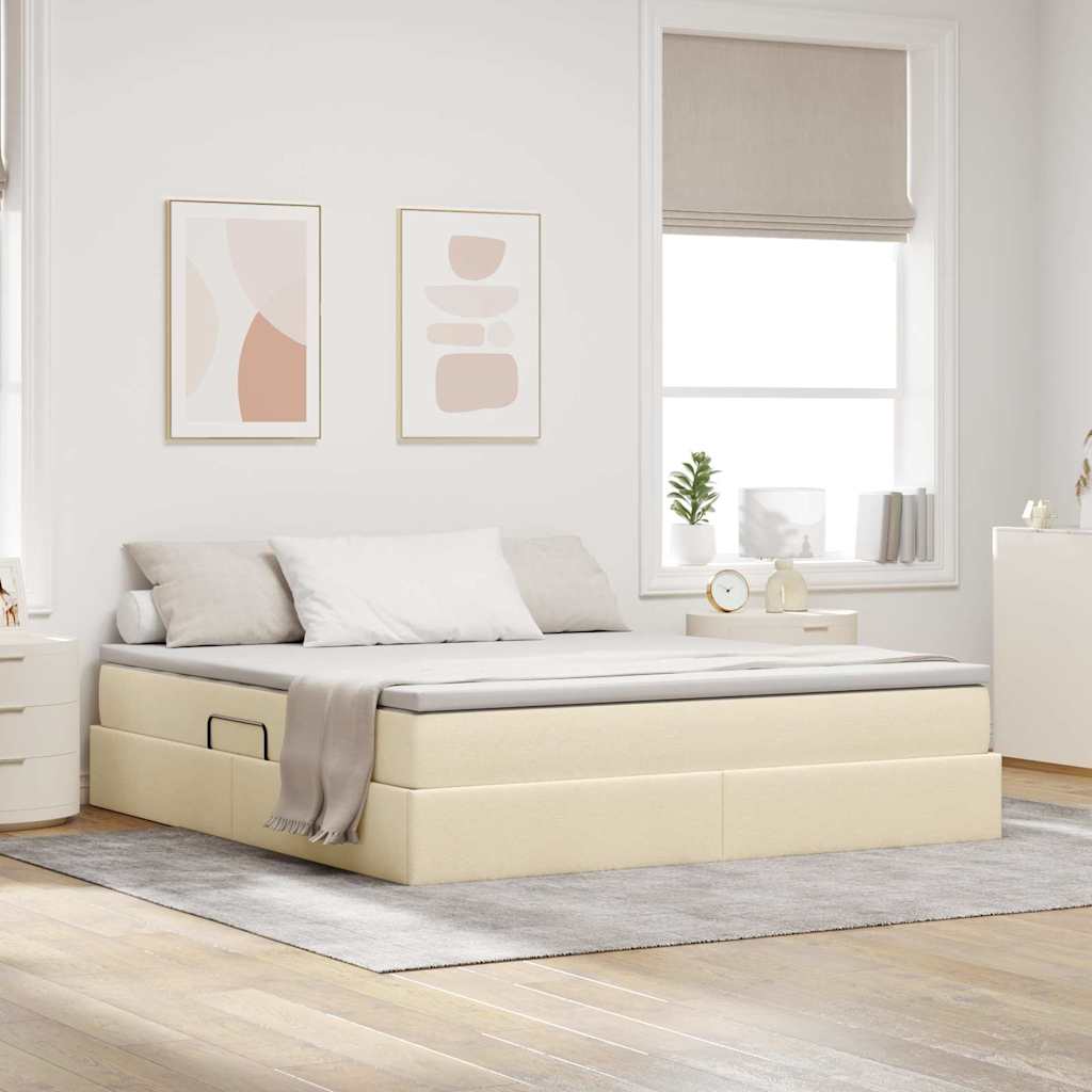 Storage Bed with Mattress Cream 160 X 200 Cm Polyester