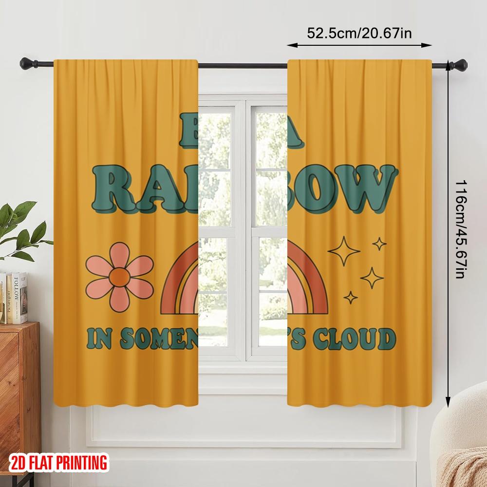 2pcs 2D flat printing Window Treatment Curtains Retro Rainbow Daisy Stars Polyester Without Electricity 0 Use for General