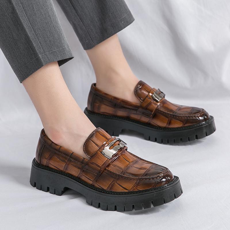 Fashion Brand Design Thick Soled Men Leather Loafers Shoes Men Fashion Slip-on Casual Men Korean Style Business Social Party Dress Shoes