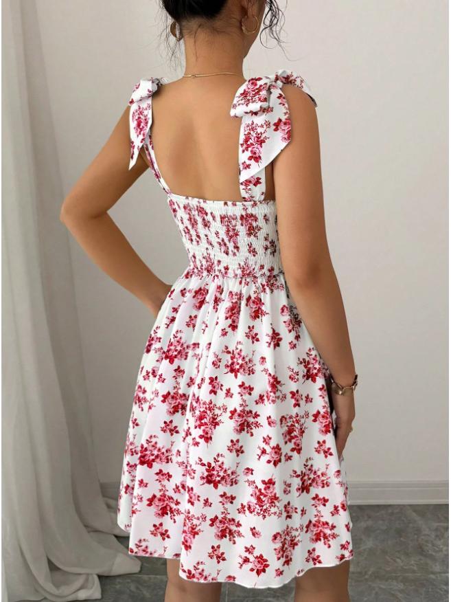 2025 Floral Print High Waist A-line Dress