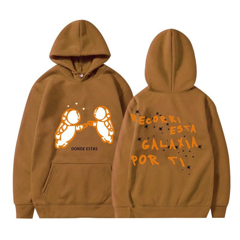 Men's Cross-Border Fashion Sweatshirt - Double Astronaut Print, Loose Fit, Casual Hoodie.