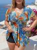 Tankini in Übergröße mit Leopardenmuster und hoch tailliertem Slip - Badebekleidung im Rockstil für Damen