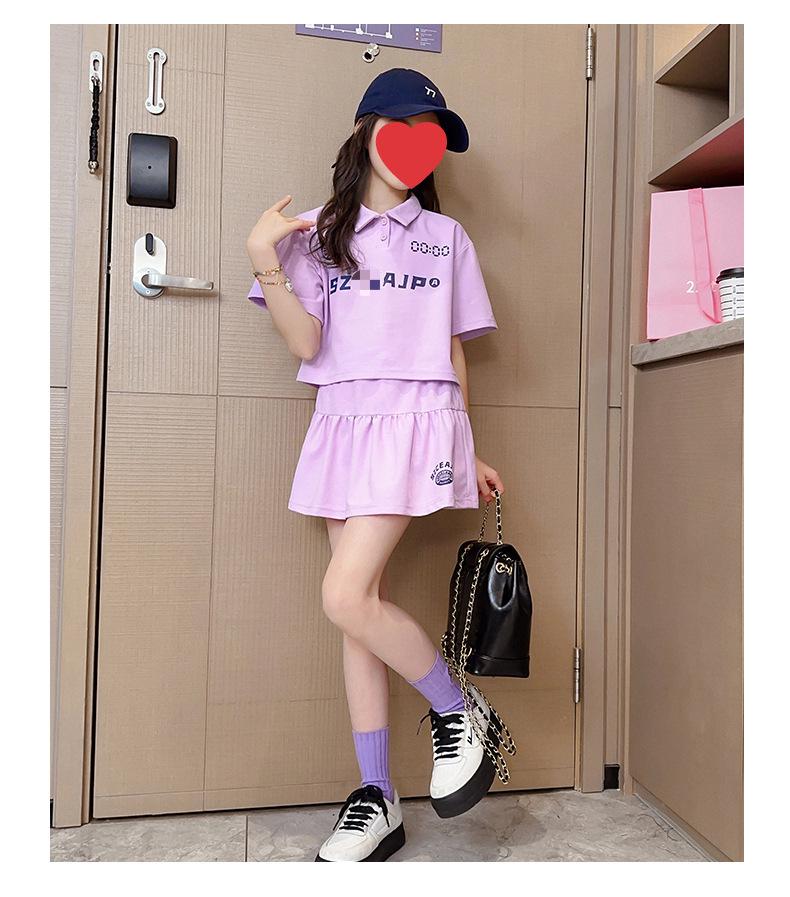 Girls' Summer 2024 Polo Collar Letter Top & Pants Set