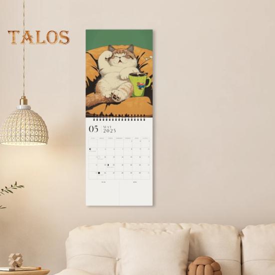 

Ленивый котенок Календарь 2025 Ленивый кот пьет кофе Настенный календарь Мультяшный кот Искусство ежемесячный планировщик для любителей кошек Cat