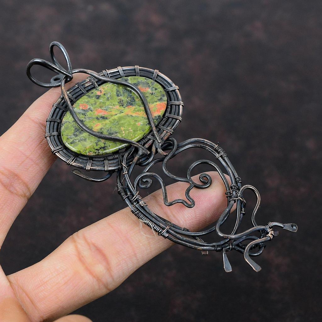 Pandantiv de cupru Unakite Bijuterii învelite în sârmă de cupru Pandantiv cu piatră prețioasă Bijuterii elegante realizate manual pandantiv nou-nouț Pandantiv înfășurat cu sârmă pentru cadou