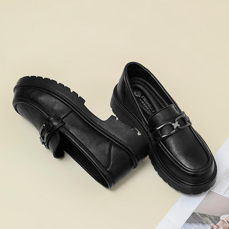 Student Happy Shoes 2024 Spring New Fashionable Casual Walking Shoes Trendy Black Round Head Thick Bottom Low Top Women's Shoes