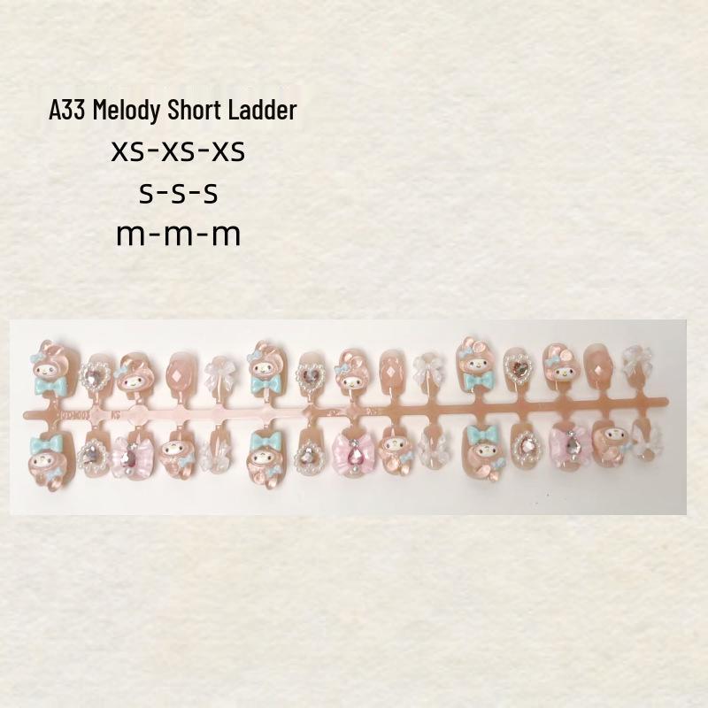 

30-Piece Melody Cartoon Heart Nail Art Strips - Detachable & Wearable Extra Small Model | A33xs