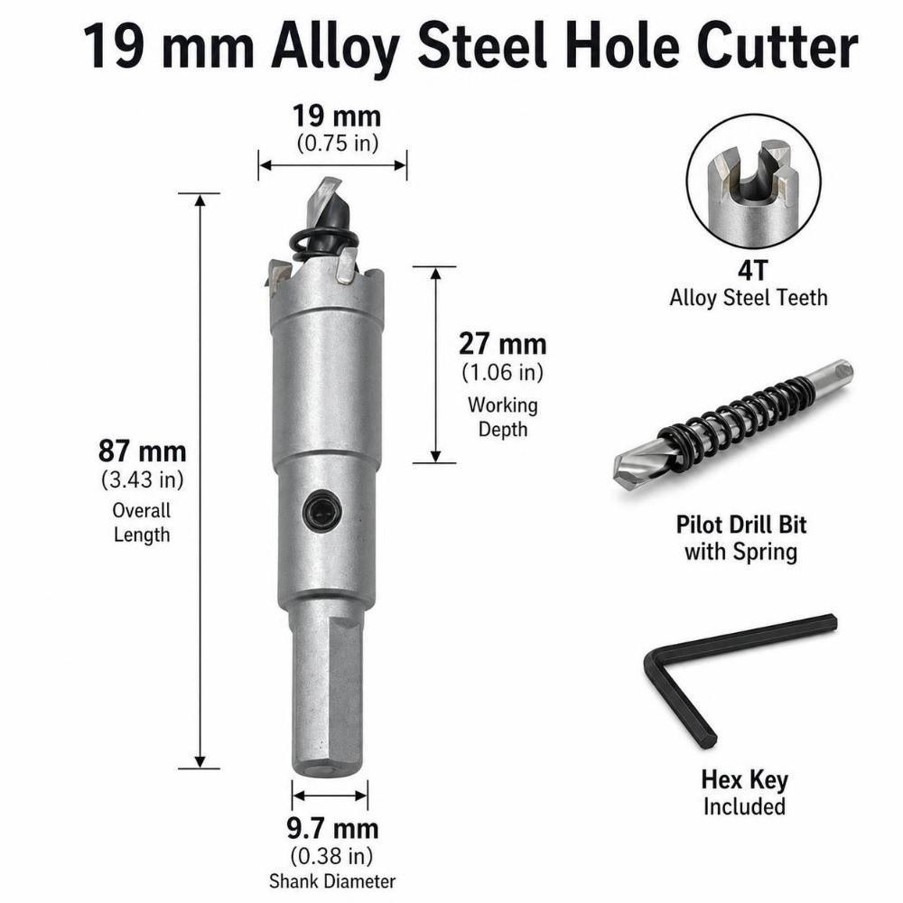2pcs TCT Tipped Carbide Hole Cutter 3/4 Inch 19mm Diameter Heavy Duty Hole Cutter  For Metal Cutting
