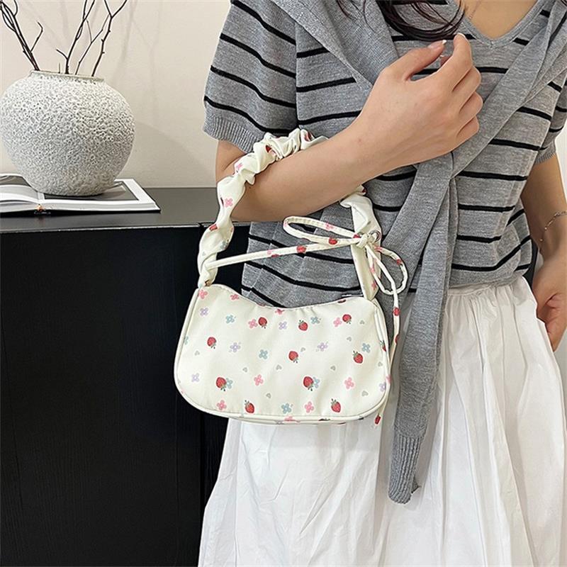 Trendy Sweet Cherry Butterfly Strawberry Print Shoulder Bag Girly Retractable Strap Handbag Armpit Bag Women Commuter Bags Gifts
