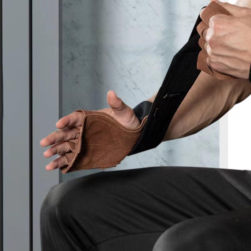 Cowhide Gym Gloves Wrist Brace Anti-Skid Weight Lifting Grip Pads Deadlifts Workout Fitness Gloves Pull Ups Bracer Protection
