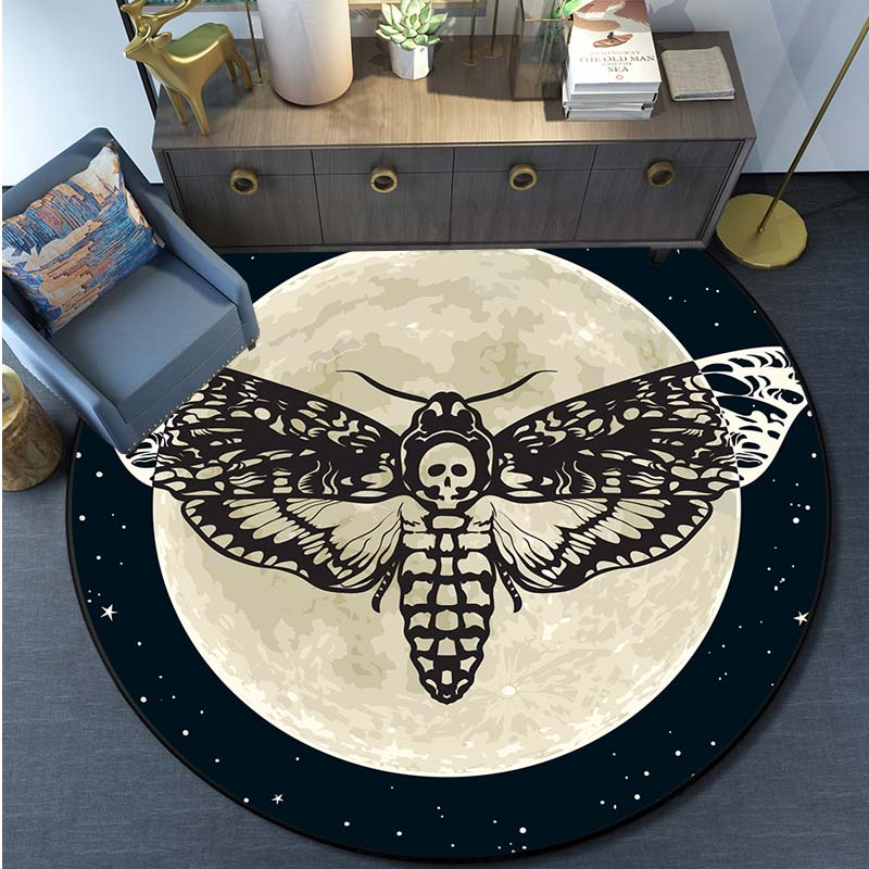 Death Moth Gothic Skull Round Carpet Home Living Room Sofa Bedroom Floor Decoration Floor Mat Carpet