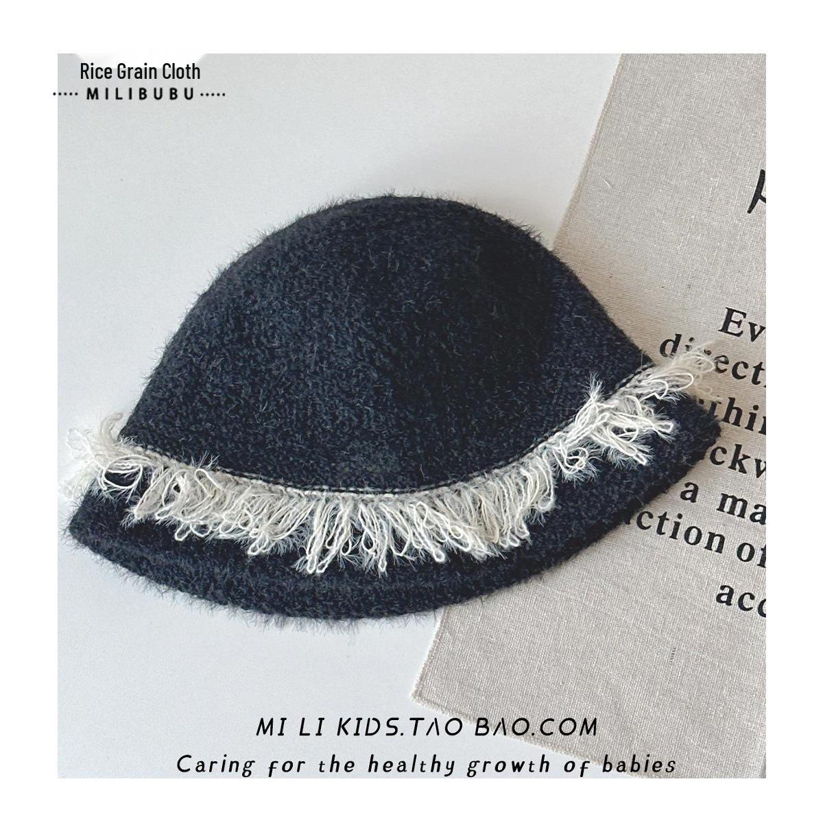 

2025 Autumn/Winter Tassel Bucket Hat for Girls - Korean Style, Versatile, Warm, Thickened 46-48cm (Ages 1-3)