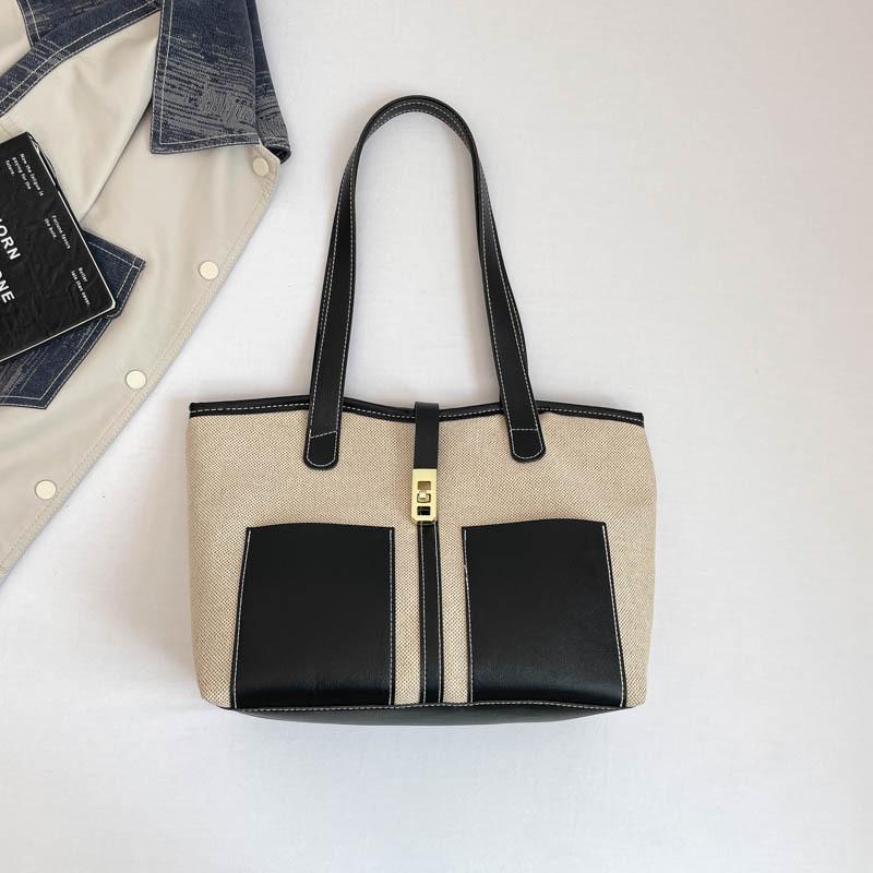Large-capacity bag - stylish single-shoulder trendy casual retro patchwork tote bag without pendant