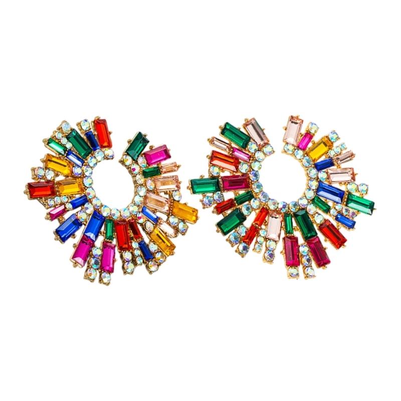 Elegant Alloy Sunflower Earrings With Colorful Rhinestones For Women Party Wedding Daily Wear