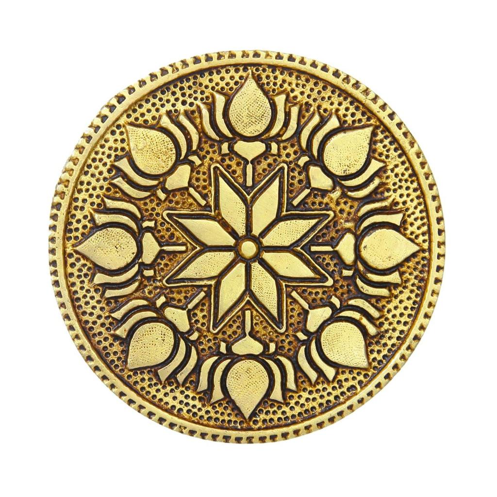 Antikt Rund Chowki | Pooja Chowki Rund Mässing, Guld Färg, 1 Styck