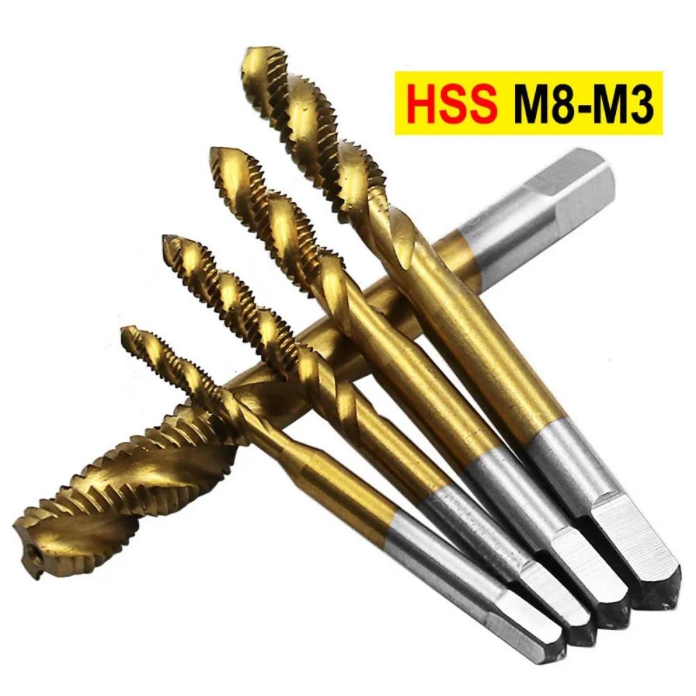 5pc Titanium Coated HSS Spiral Flute Screw Threading Taps Drill Tools For Machine Metals M3 M4 M5 M6 M8 Metric Hand Tool