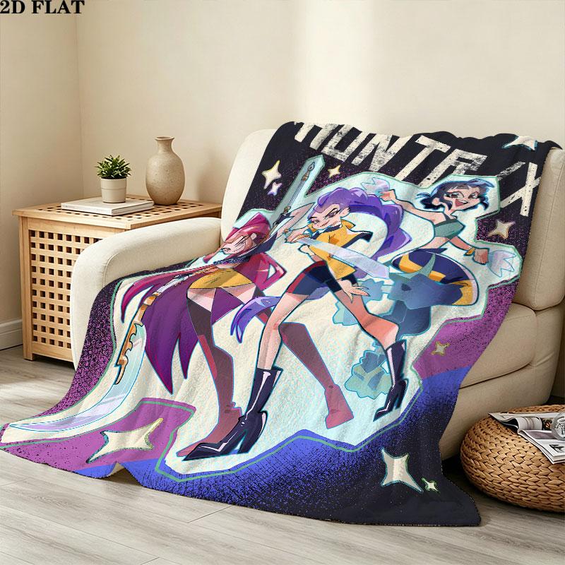1PC Kpop Demon Hunters Patterned Flannel Blanket Suitable For All Seasons For Home Decor Warmth And Comfort Gifts Holiday Present