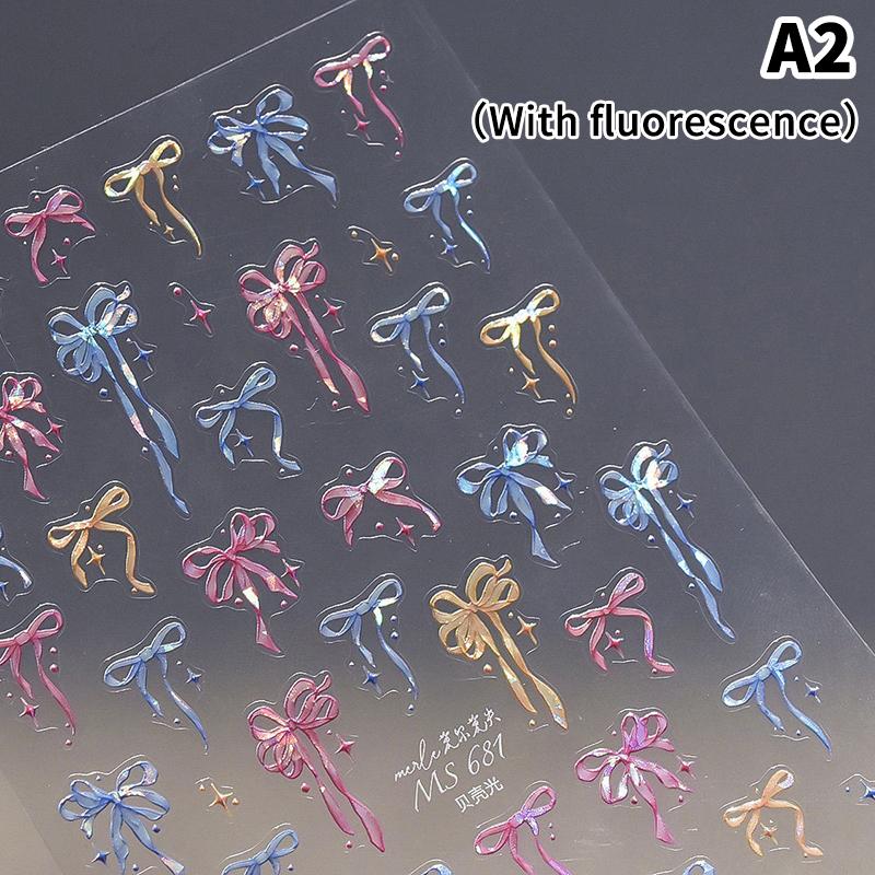 1 Sheet Ribbon Bow Nail Sticker Cute Japanese Style Girl Heart Sweet Bow Nail Sticker Colorful Ribbon Nail Art Decals A2