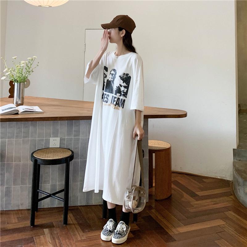 Korean Style Knee-Length Nightdress for Plus Size Women - Loose, Casual, and Comfortable Spring/Summer Dress.