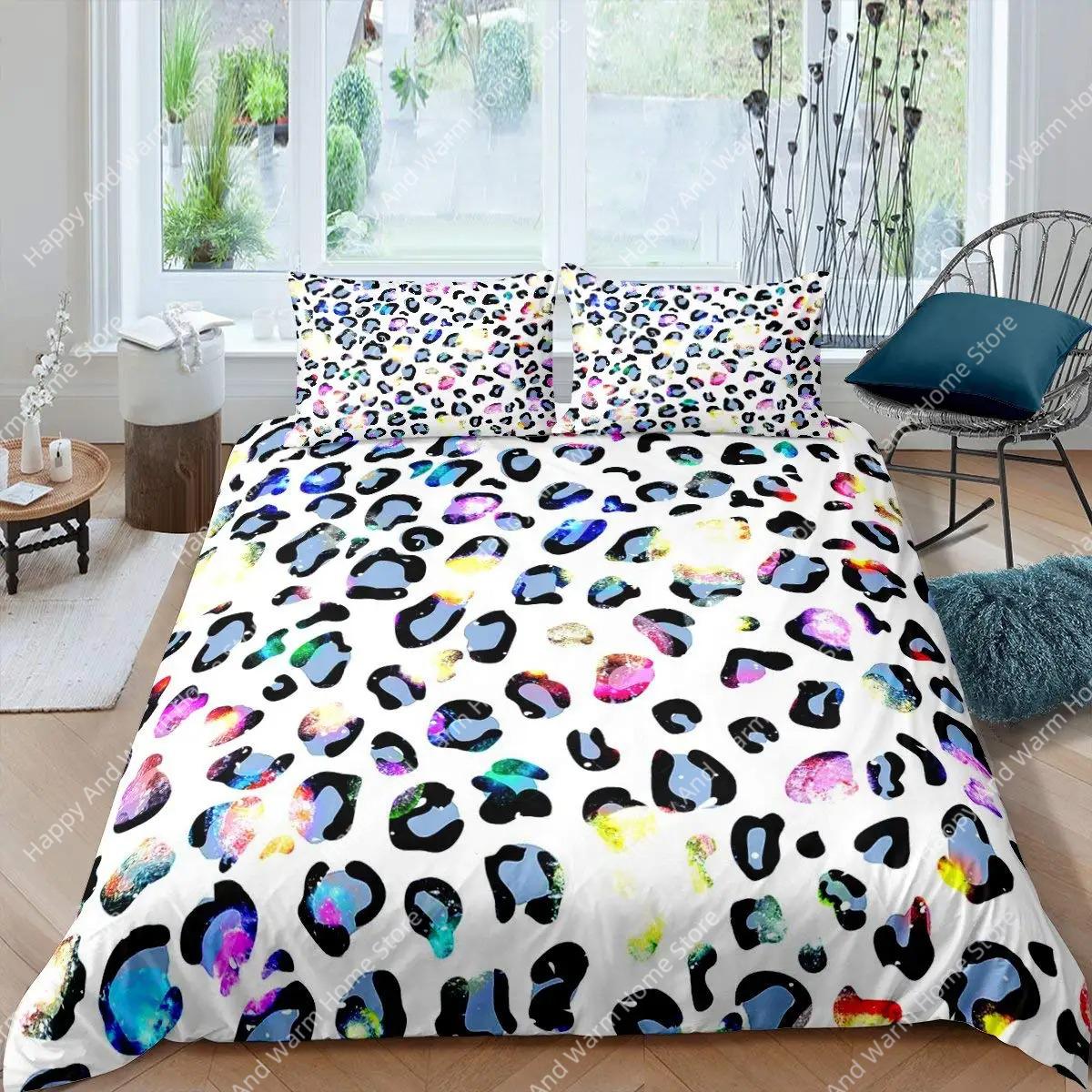 

Pink Leopard King Queen Duvet Cover Girly Glitter Bedding Set Cheetah Skin Pattern Quilt Cover 2/3Pcs Polyester Comforter Cover EU single(135x200cm)