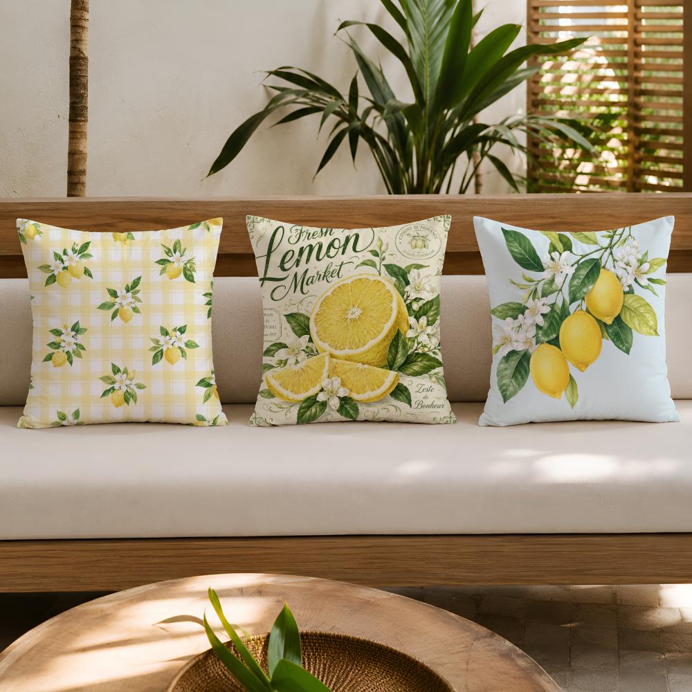 Lemon Fruit Series Cushion Cover Breathable Organic Short Plush Cushion Covers Machine Washable Wrinkle-Resistant Soft Durable